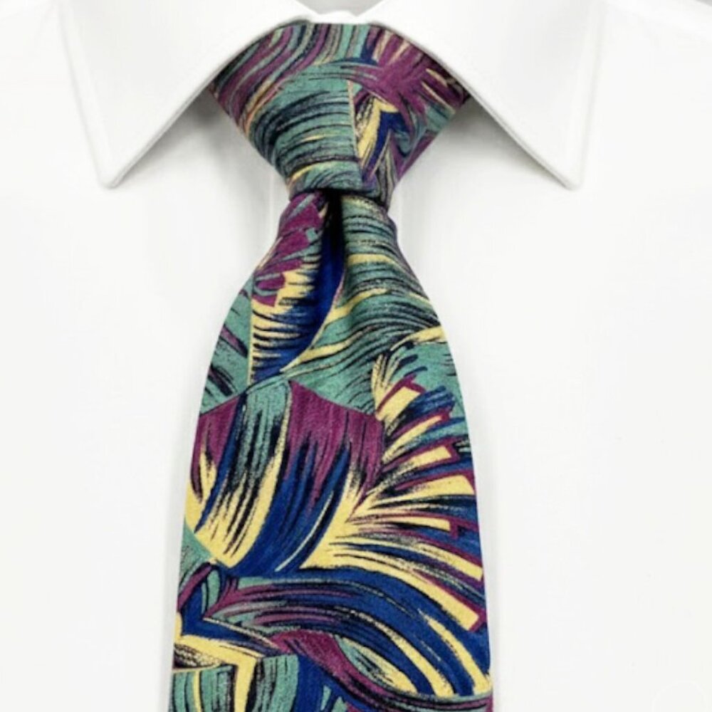 Louis Simard Paris Silk Tie Tropical Jungle Foliage 80's Exotic Hawaiian Miami